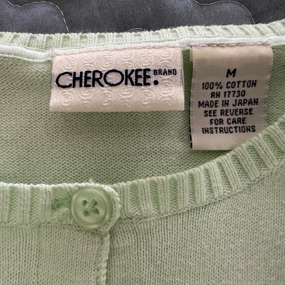 Cherokee Women's Light Green Button Down Cotton Lightweight Sweater Size M EUC - Picture 4 of 7